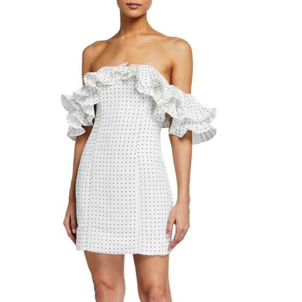 NWT MESTIZA NEW YORK LULU OFF-THE-SHOULDER POLKA-DOTS MINI DRESS SIZE 12 Z523-23 - Picture 7 of 10